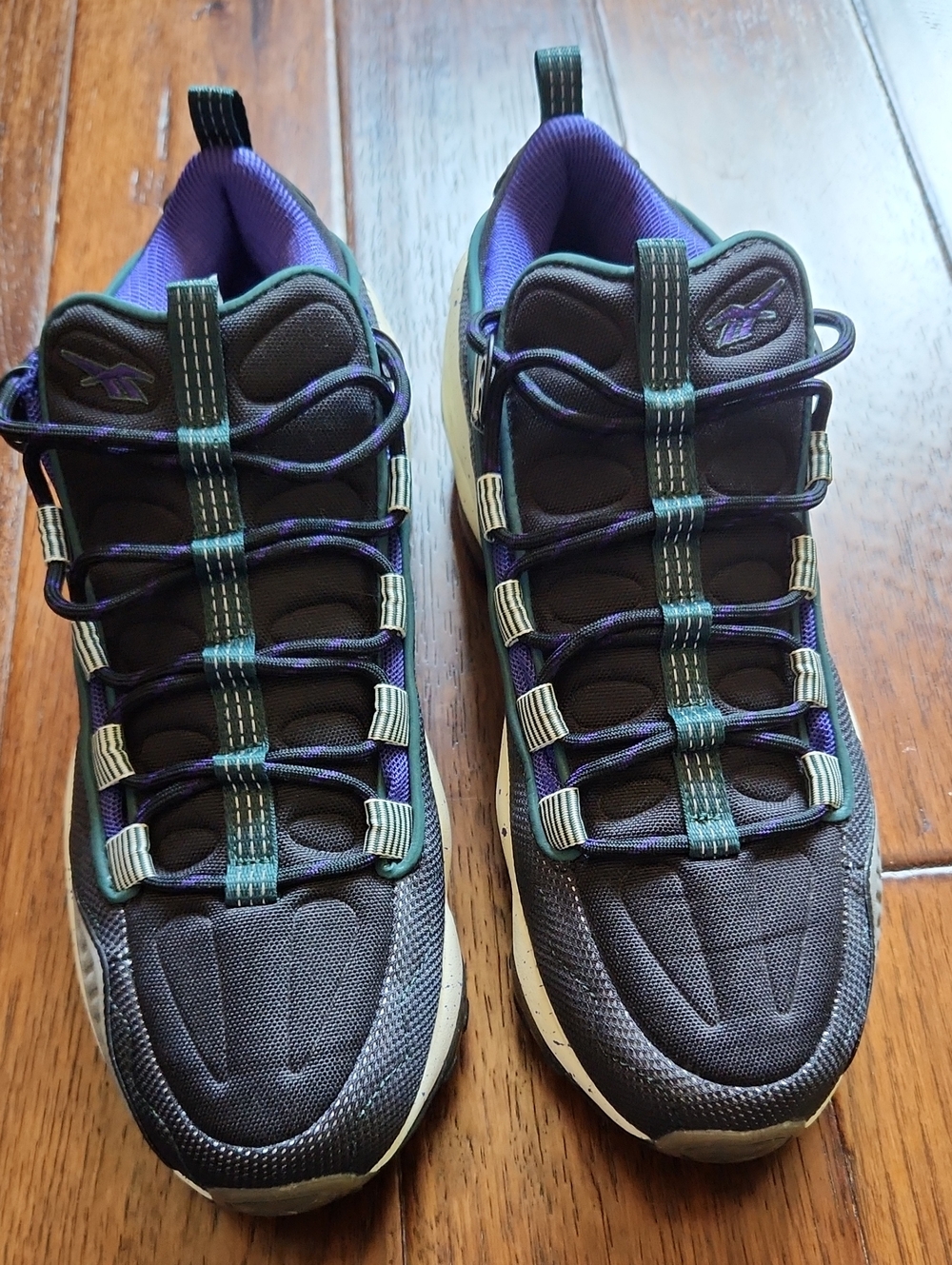 Reebok DMX Run 10 Black and Purple Sneakers with Teal Accents
